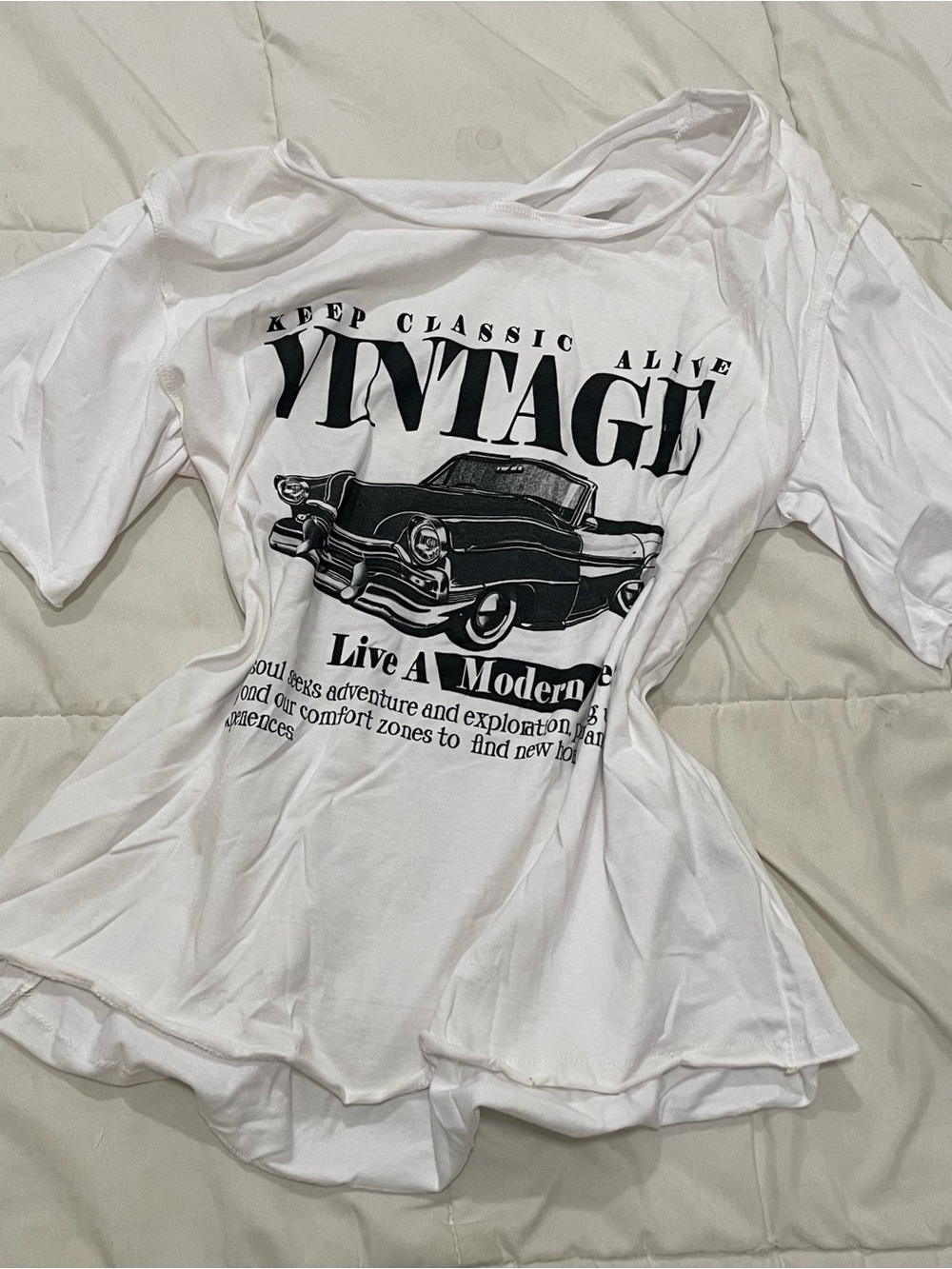 Y2K Vintage Car Off-Shoulder Top